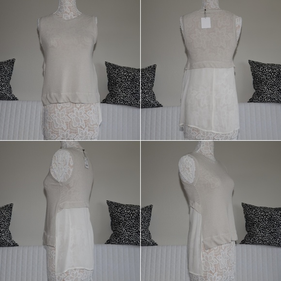 ZARA Asymmetric Hem Contrast Fabric Sleeveless Top - Picture 6 of 9